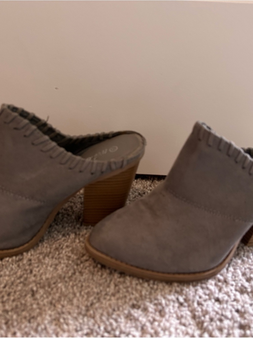 Wet Seal Gray Suede Stacked Heel Slip-On Mules